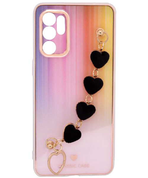 My Choice Sparkle Love Hearts Cover With Strap Bracelet Back Plastic Mobile Cover For Oppo Reno 6 4G - Multi Color