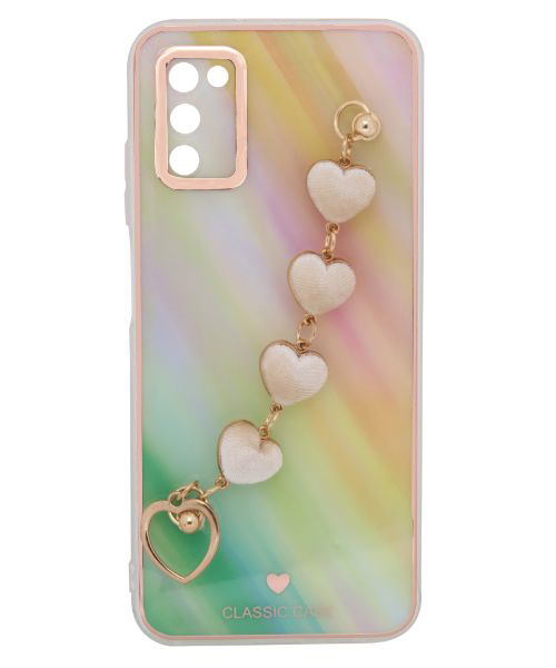 My Choice Sparkle Love Hearts Cover With Strap Bracelet Back Plastic Mobile Cover For Samsung Galaxy A03S - Multi Color