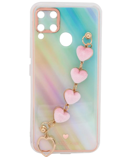 My Choice Sparkle Love Hearts Cover With Strap Bracelet Back Plastic Mobile Cover For Realme C15 - Multi Color