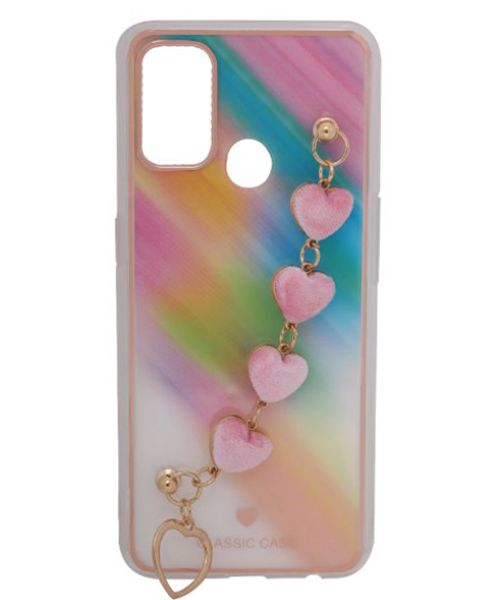 My Choice Sparkle Love Hearts Cover With Strap Bracelet Back Plastic Mobile Cover For Oppo A53 - Multi Color