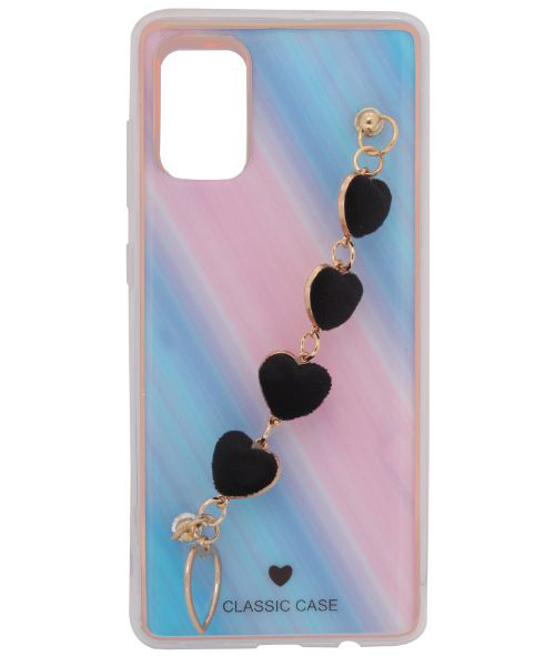 My Choice Sparkle Love Hearts Cover With Strap Bracelet Back Plastic Mobile Cover For Samsung Galaxy A71 - Multi Color