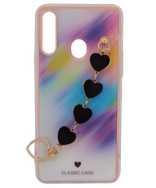 My Choice Sparkle Love Hearts Cover With Strap Bracelet Back Plastic Mobile Cover For Samsung Galaxy A20S - Multi Color