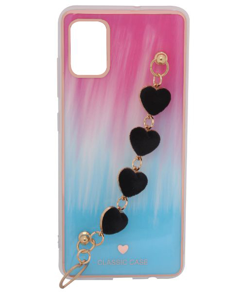 My Choice Sparkle Love Hearts Cover With Strap Bracelet Back Plastic Mobile Cover For Samsung Galaxy A51 - Multi Color