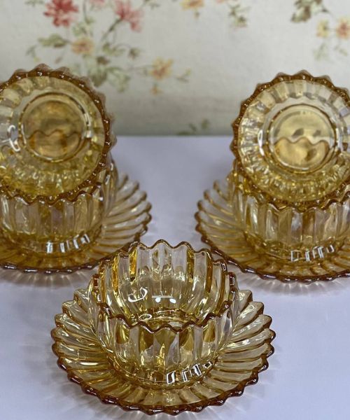Glass Dessert Bowl Set 12 Pieces - Gold
