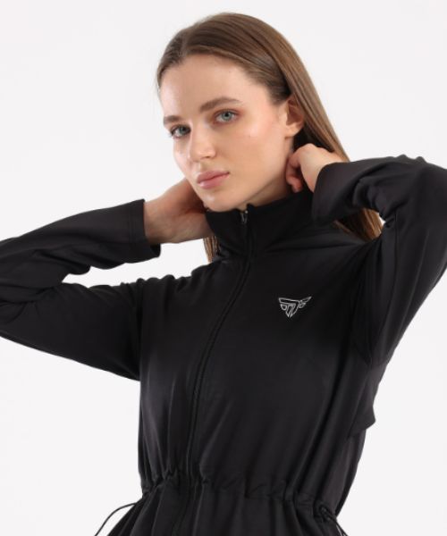 Fit Freak Jacket With Zipper And Drawstring Solid For Women - Black