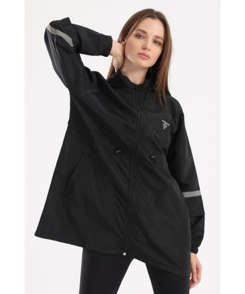 Fit Freak Waterproof Jacket Solid With Zippered And Stick For Women - Black