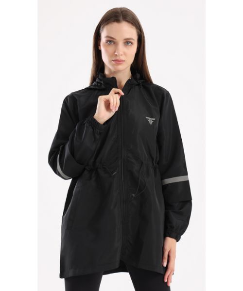 Fit Freak Waterproof Jacket Solid With Zippered And Stick For Women - Black