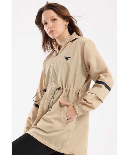 Fit Freak Waterproof Jacket Solid With Zippered And Stick For Women - Beige