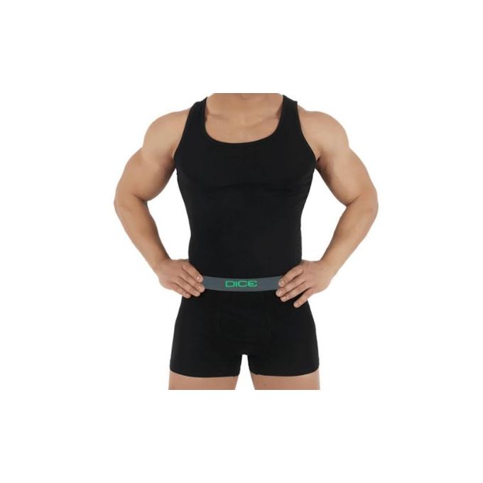 Dice Set Of Sleeveless Under-Shirt And Boxer - For Men - Black