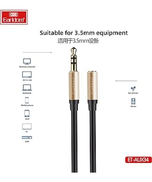Earldom ET-AUX34 Extension Cable AUX Jack 3.5 AUX 1m - Black