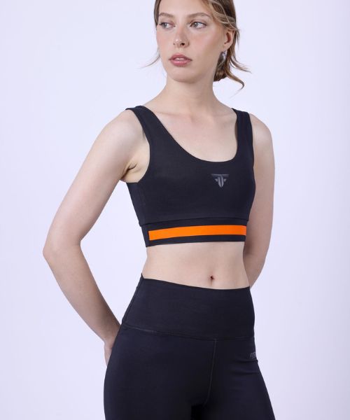 Fit Freak Solid Sport Bra For Women - Black Orange