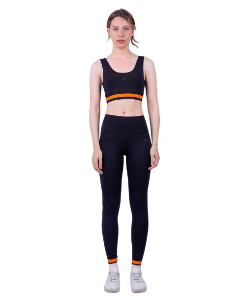 Fit Freak Solid Sport Bra For Women - Black Orange