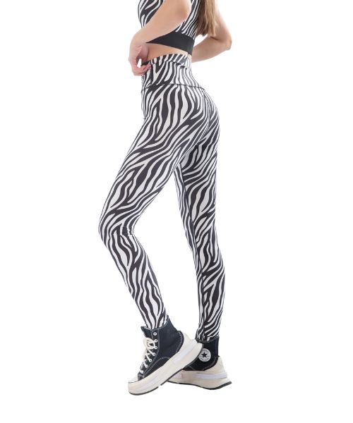 Fit Freak Printed Sport Legging Pants For Women - White Black