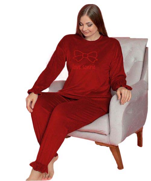 Patterned pyjamas - Dark red/Hearts - Ladies