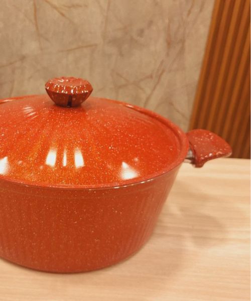 Granite Pot With Lid Non Stick 30 Cm - Red