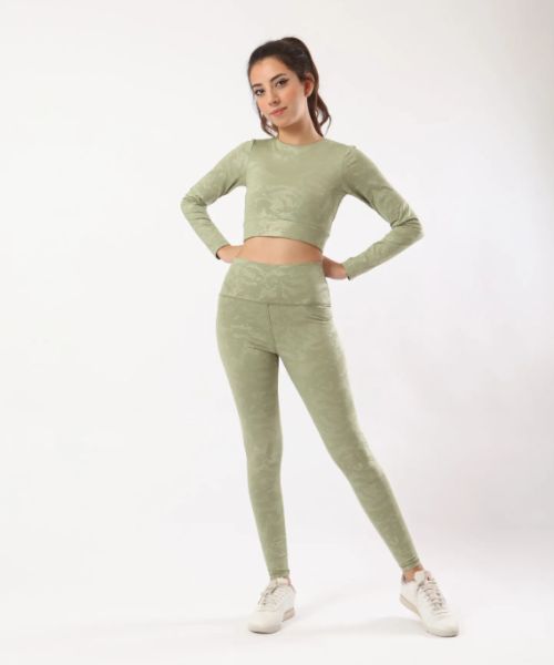 Fit Freak Printed Crop Top Full Sleeve Round Neck For Women - Light Green