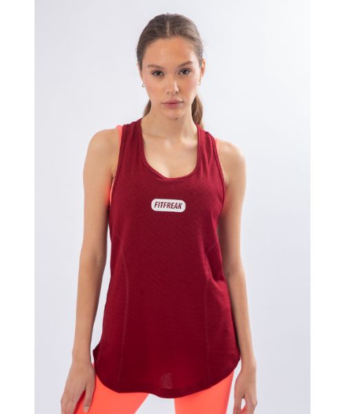 Fit Freak Solid Top Sleeveless Round Neck For Women - Dark Red