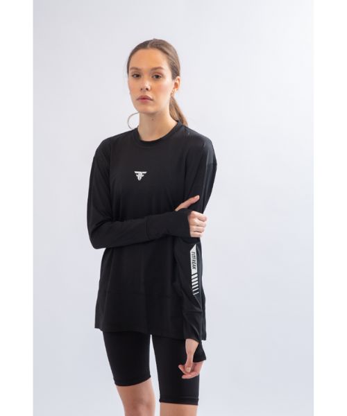 Fit Freak Solid T-Shirts Full Sleeve Round Neck For Women - Black
