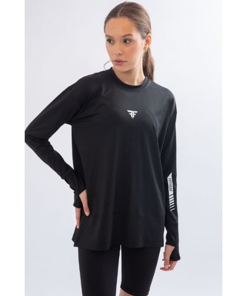 Fit Freak Solid T-Shirts Full Sleeve Round Neck For Women - Black