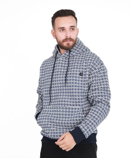 Activ Printed Hoodie With Capiccio And Pockets Full Sleeve For Men - White Navy