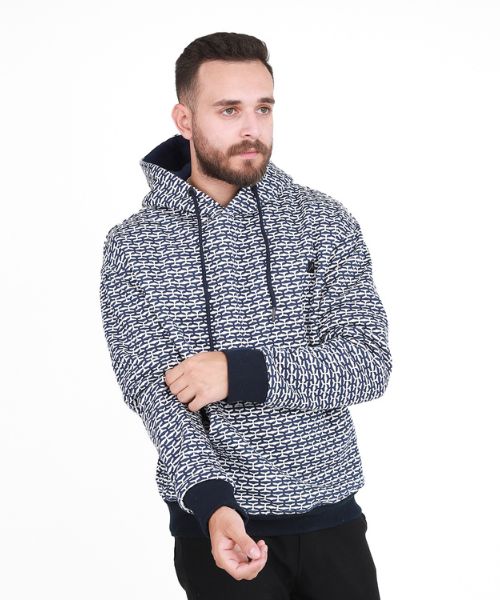 Activ Printed Hoodie With Capiccio And Pockets Full Sleeve For Men - White Navy