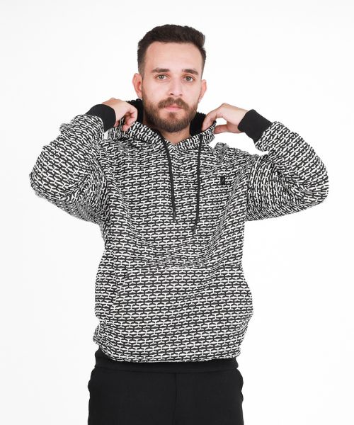 Activ Printed Hoodie With Capiccio And Pockets Full Sleeve For Men - White Black