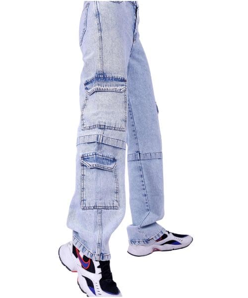 بنطلون من فيت فريك جينز جيب واسعة ساده للنساء - ازرق فاتح