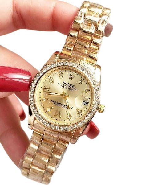 Metal Hand Watch Round For Women Gold