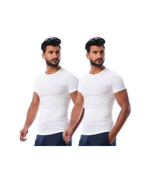 Dice Round Neck Undershirts Set - 2 Pcs - White