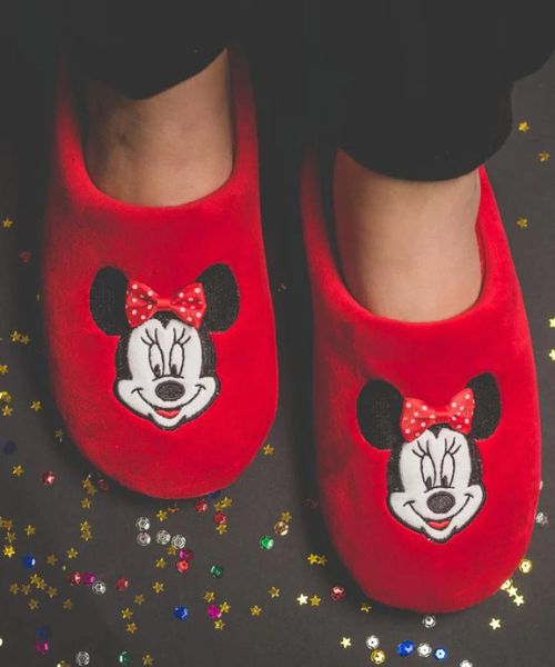 Mini Mouse Printed Fur Winter Slipper Flat For Women Red