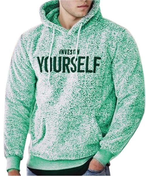 Printed Fur Hoodie With Pockets And Capiccio Full Sleeve For Men - Light Green