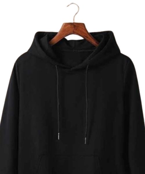 Solid Hoodie With Pockets And Capiccio Full Sleeve For Men - Black