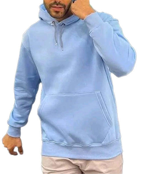 Solid Hoodie With Pockets And Capiccio Full Sleeve For Men - Light Blue