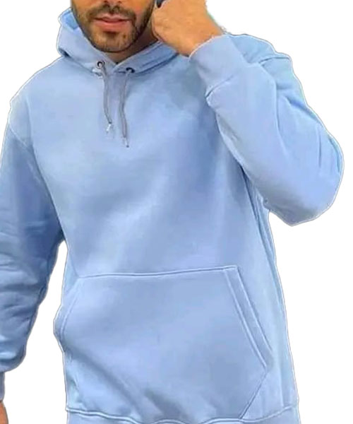 Solid Hoodie With Pockets And Capiccio Full Sleeve For Men - Light Blue