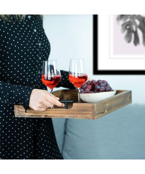 Wooden Serving Tray with Handles 43cm - Rustic Design Tray for Coffee Table, Sofa, Living Room - by Maz Design