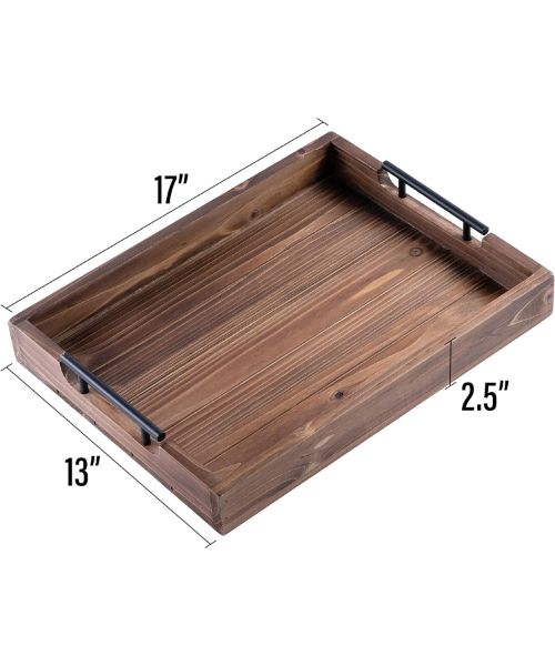 Wooden Serving Tray with Handles 43cm - Rustic Design Tray for Coffee Table, Sofa, Living Room - by Maz Design