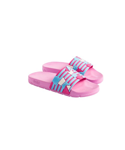 Onda‎ Pattern Slides Slipper Plastic For Women - White Pink