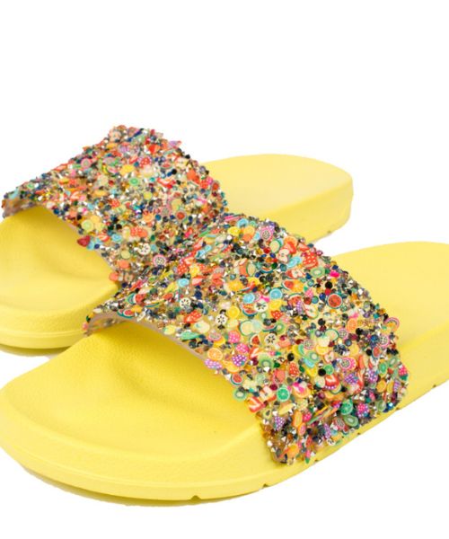 Onda‎ Pattern Slides Slipper Plastic For Women - Yellow
