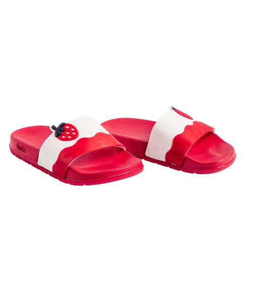 Onda‎ Pattern Slides Slipper Plastic For Girls - Red White