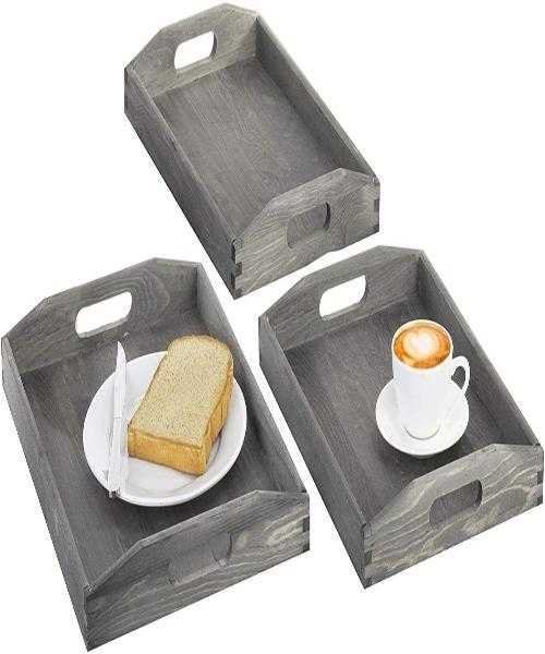 Gray wooden serving trays