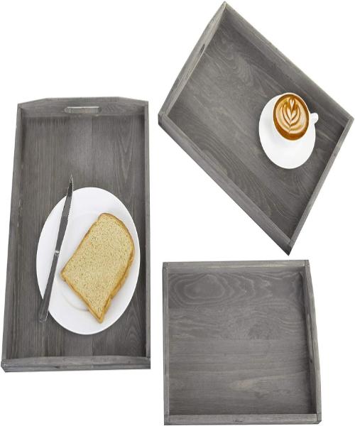 Gray wooden serving trays