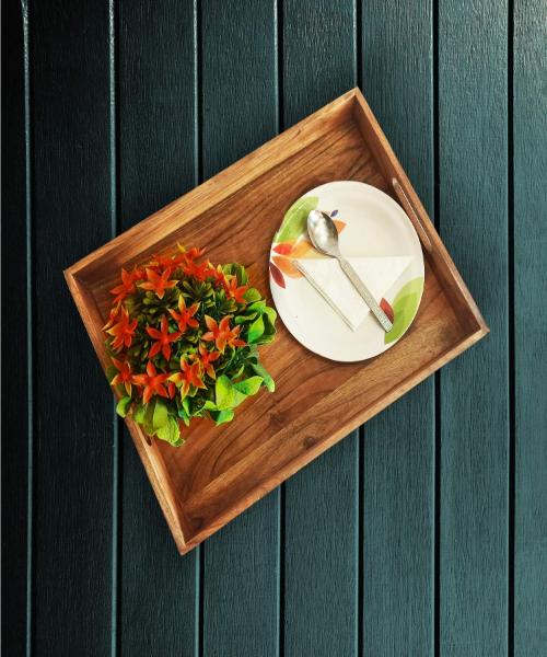 Kaizen Casa |Rectangular Wooden Serving Tray, Wooden Platter, Tea/Beverage Plate, Dinner Serving Tray, Snack Tray, Size_16" x 12" x 2"