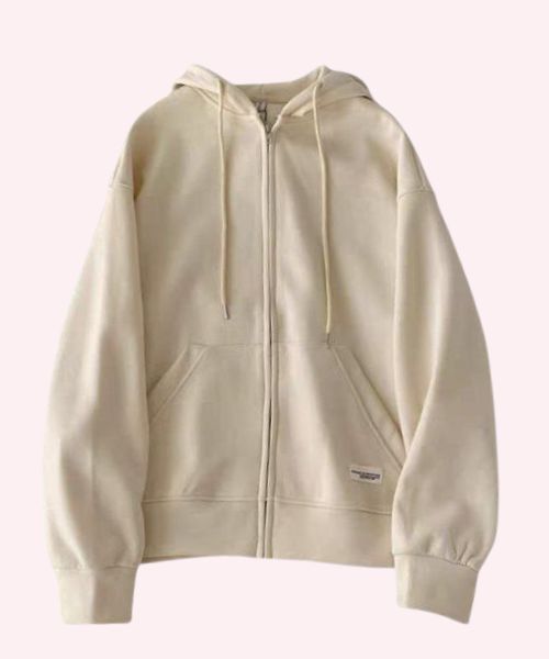 Solid Milton Sweatshirt With Capiccio And Zipper Full Sleeve For Women - Beige