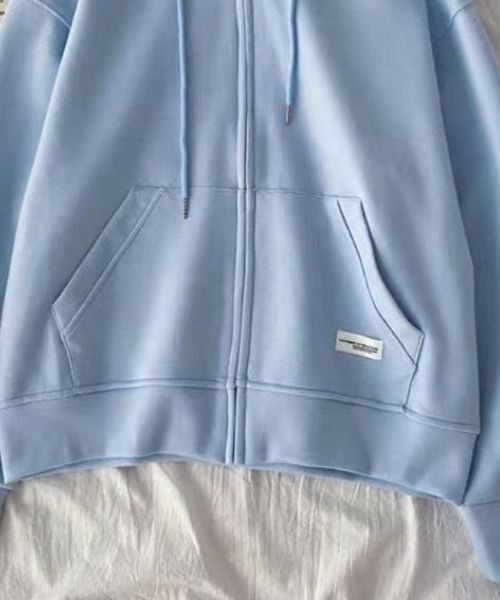 Solid Milton Sweatshirt With Capiccio And Zipper Full Sleeve For Women - Light Blue