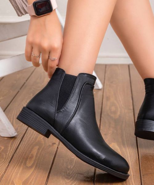 Solid Faux Leather Half Boot  For Women - Black