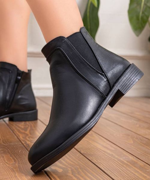 Solid Faux Leather Half Boot  For Women - Black