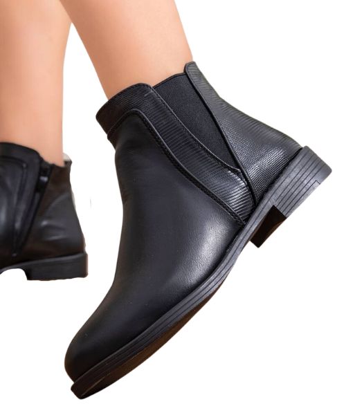 Solid Faux Leather Half Boot  For Women - Black