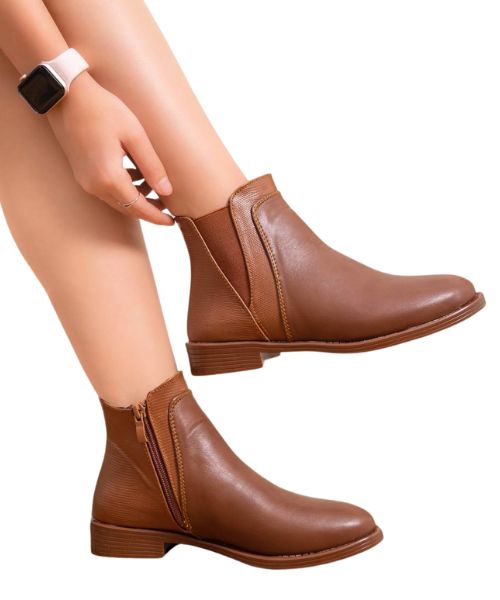 Solid Faux Leather Half Boot  For Women - Havana