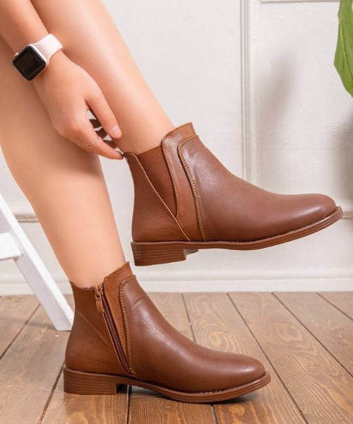 Solid Faux Leather Half Boot  For Women - Havana