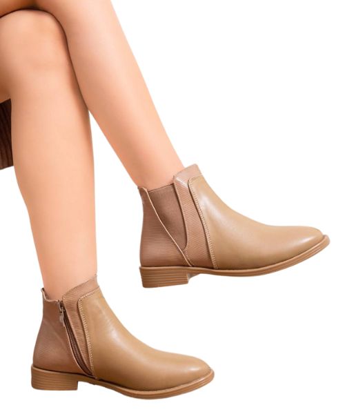 Solid Faux Leather Half Boot  For Women - Cafe